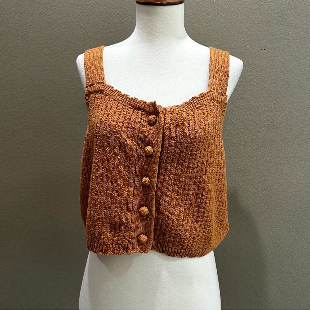 Weekend Nordstrom Brown Knit Cropped Tank Top Women’s Blouse NWT Crochet Sweater - Picture 2 of 9